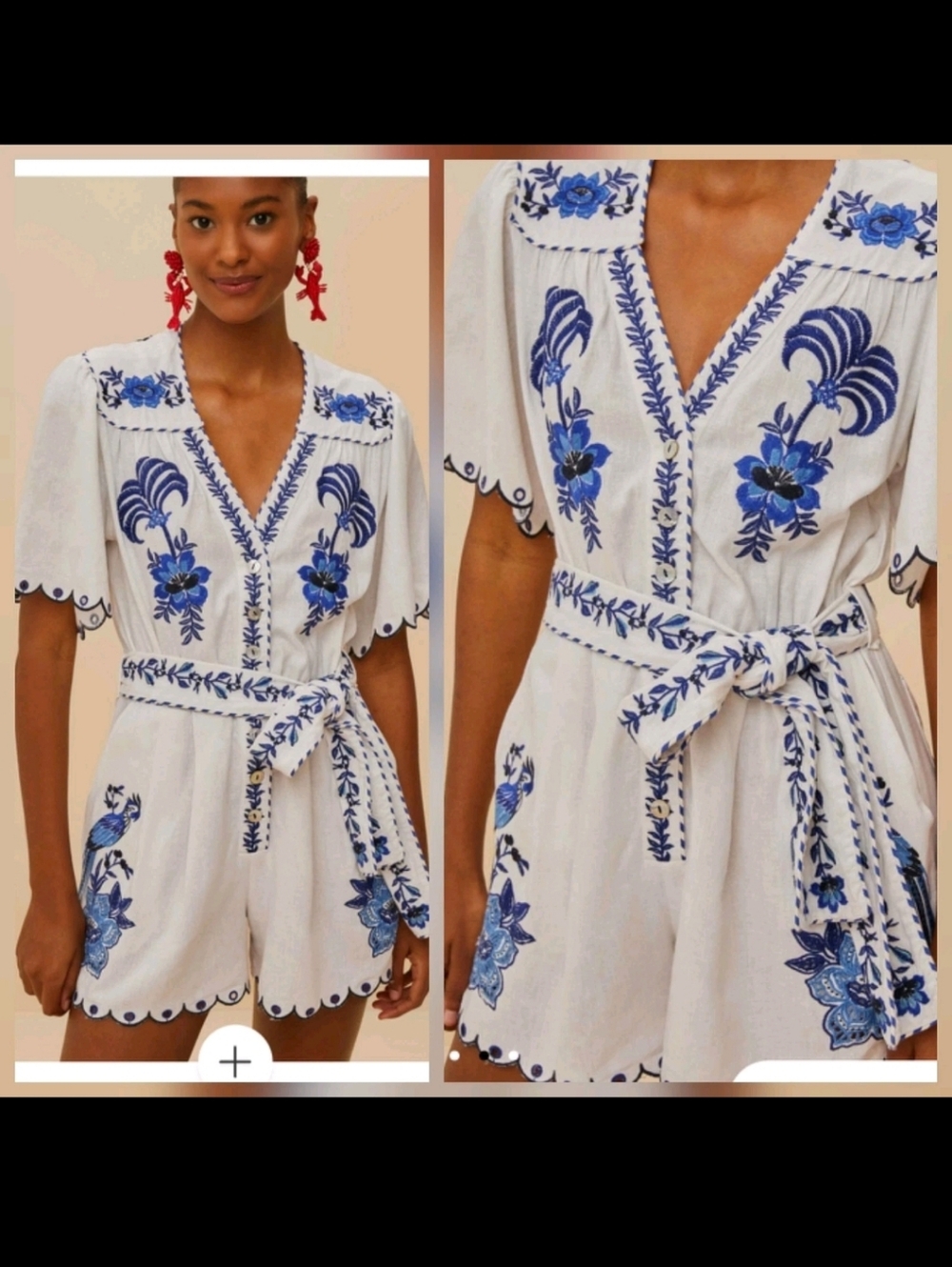 Farm Rio Blue Delicate Forest Embroidered Romper